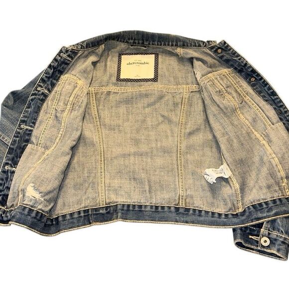 Abercrombie Fitch Jean Jacket Girls Kids Size XL Blue Distressed Denim - Picture 3 of 7